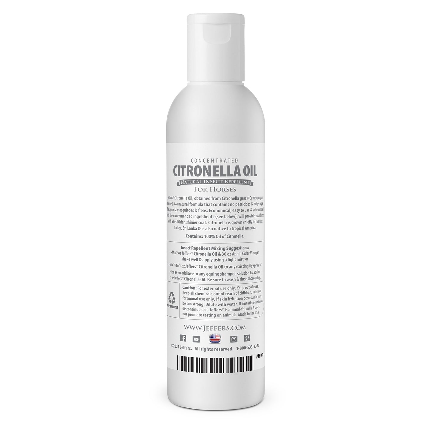 jeffers citronella oil for horses, 8 oz concentrate, makes up to 120 oz spray, 100% pure citronella oil, natural grooming additive, fresh scent formula for equine coat care
