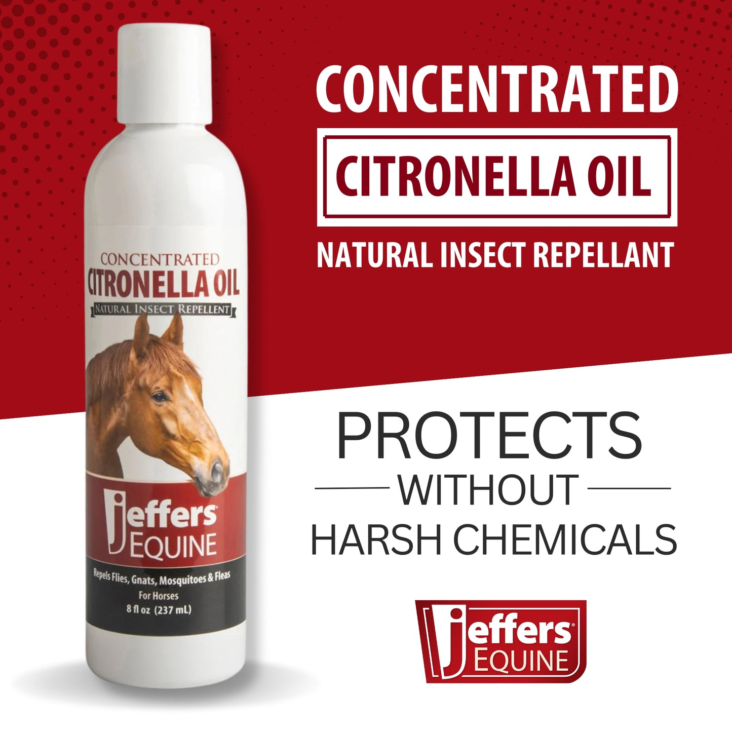jeffers citronella oil for horses, 8 oz concentrate, makes up to 120 oz spray, 100% pure citronella oil, natural grooming additive, fresh scent formula for equine coat care