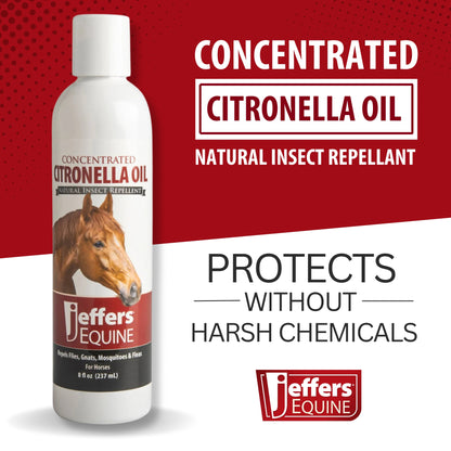 Jeffers Citronella Oil for Horses, 8 oz Concentrate, Makes Up to 120 oz Spray, 100% Pure Citronella Oil, Natural Grooming Additive, Fresh Scent Formula for Equine Coat Care