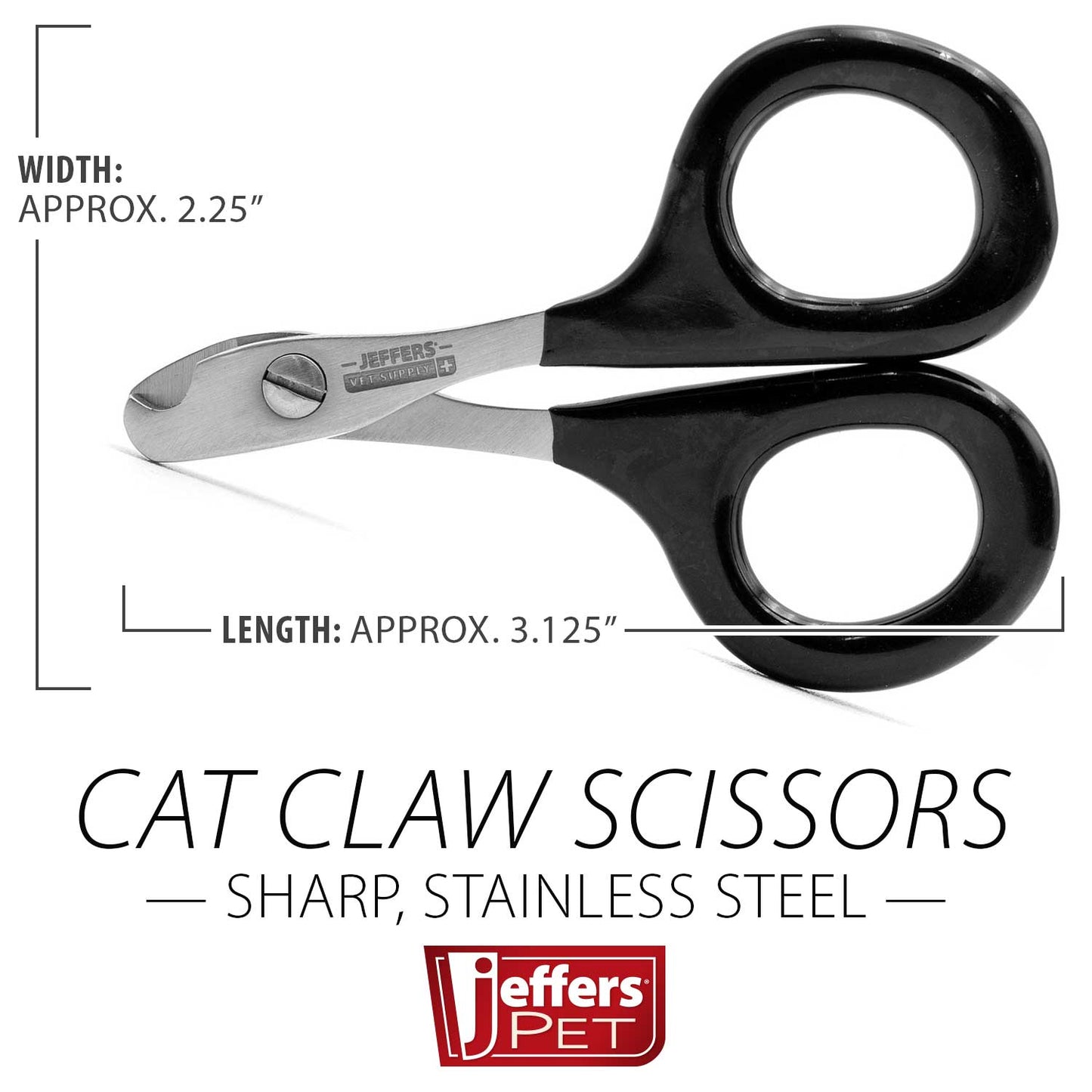 jeffers stainless steel cat claw clippers scissors - small pet nail trimmer with sharp precision blades, pvc non slip ergonomic handle, compact home grooming cutter for cats, kittens, birds