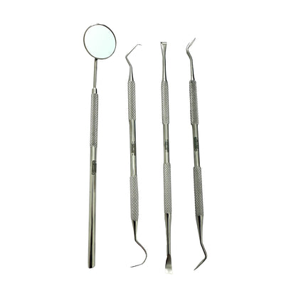 Jeffers Pet 4 Piece Stainless Steel Dental Care Kit for Dogs & Cats – Tooth Scaler, Scraper, Probe Pick & Mouth Mirror – Pet Dental Tools, Grooming Supplies, Teeth Cleaning Set, Hygiene Accessories