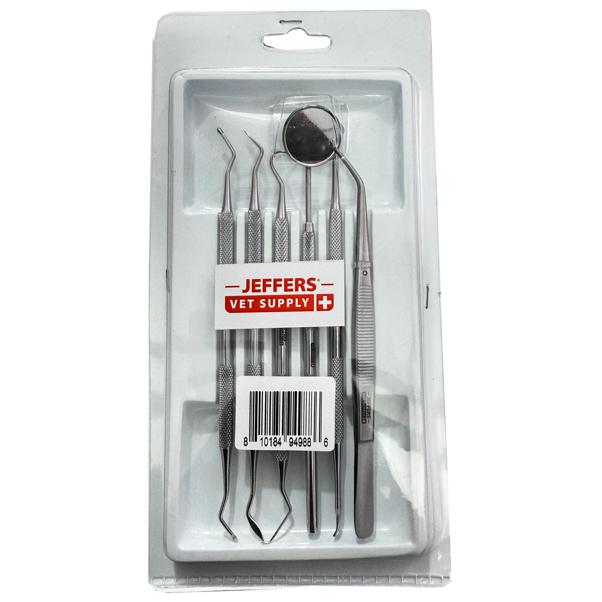 jeffers pet 6 piece stainless steel dental tool kit for dogs & cats – tooth scaler, scraper, probe pick, mirror, tweezers & stain remover – pet grooming tools, teeth cleaning set, hygiene accessories