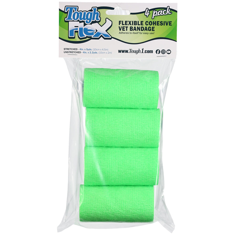 4-pack tough flex bandages, neon green