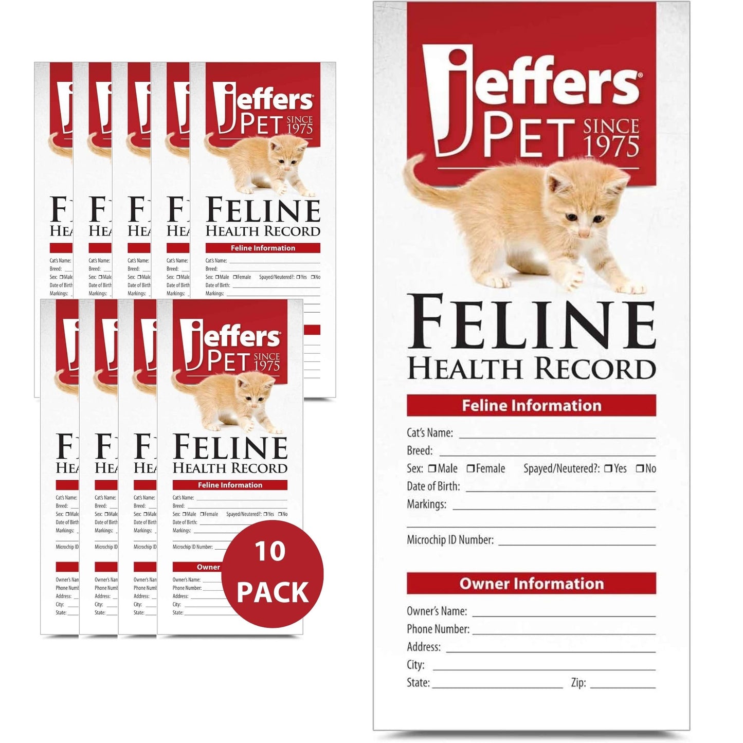 jeffers cat health records - 10-pack feline health tracker & monitor logbook for vaccinations, treatment and wellness, includes owner info, veterinary record keeper, cat care organizer