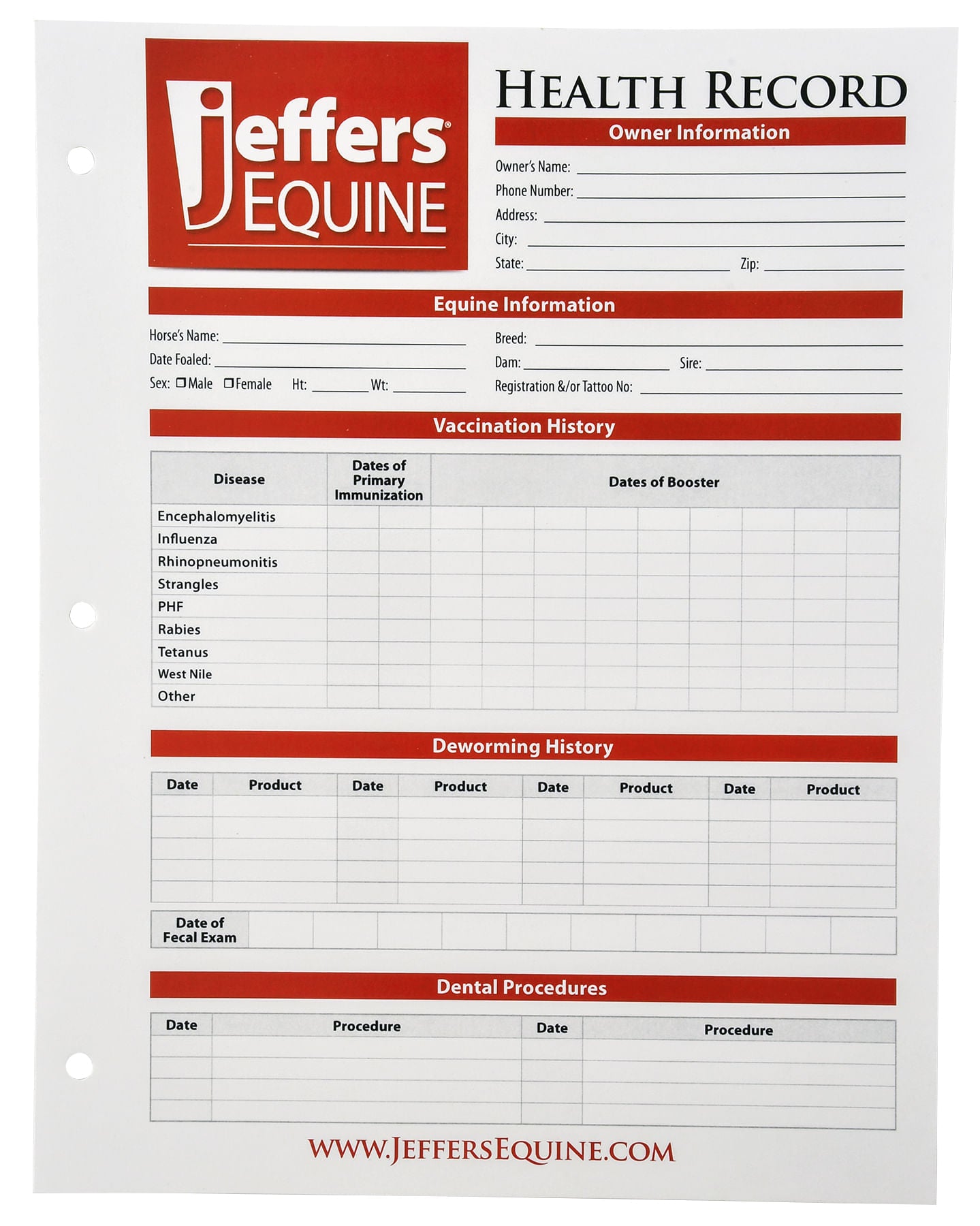 equine health record, single