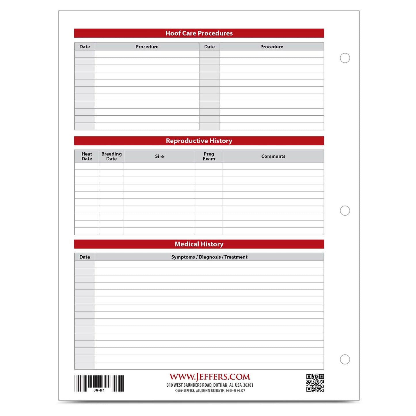 equine health record, single