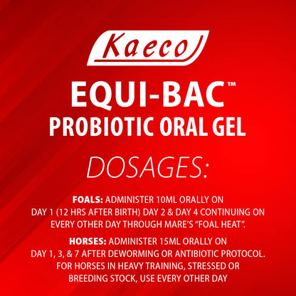 Equi-Bac Oral Gel 80 ml, Probiotic Oral Gel for Horses and Foals, Contains Lactobacillus, yeast, enzymes, and Vitamins A, D, E, and B12