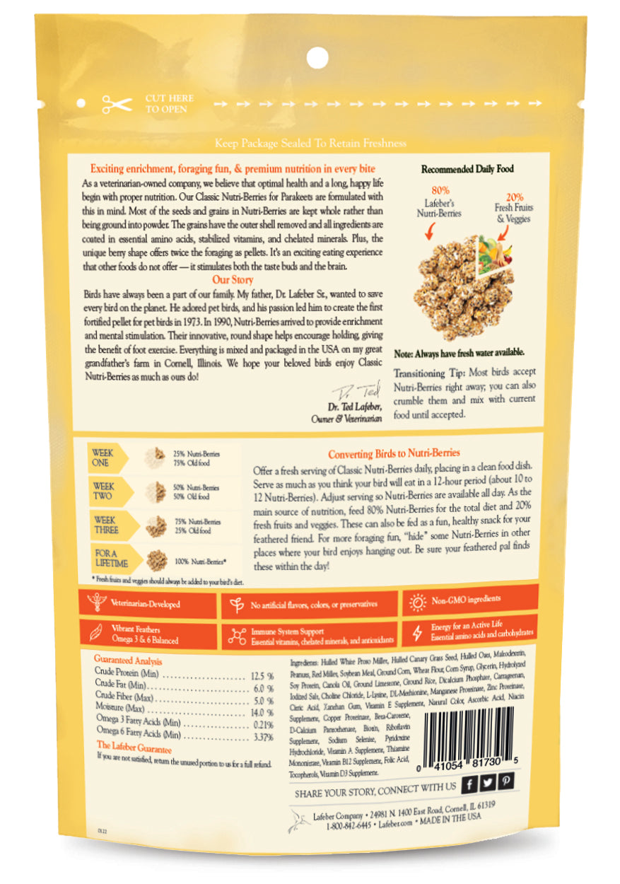 lafeber classic parakeet nutri-berries, 10 oz bag