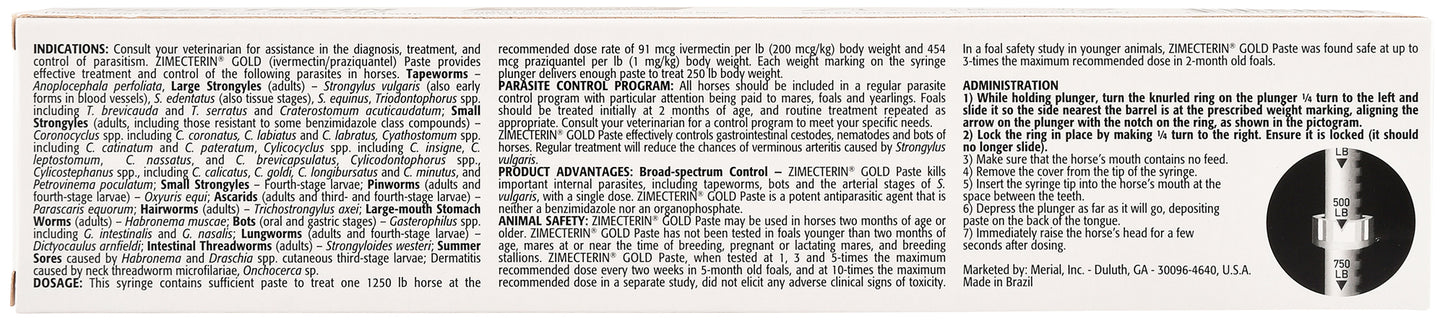 merial zimecterin gold dewormer paste for horses, 7.35gm (packaging may vary)