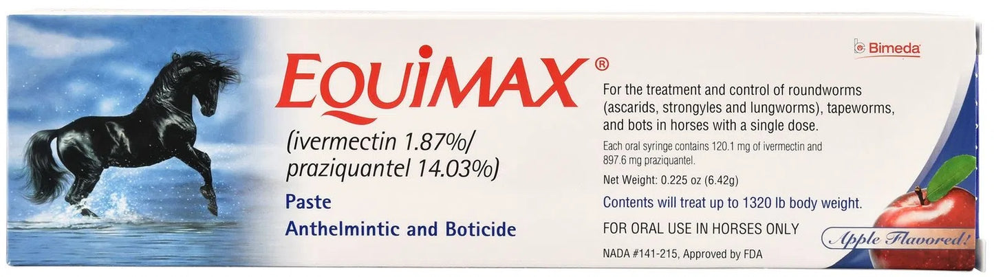 equimax equine wormer apple flavored 14.03 praziquantel/1.87 ivermectin paste