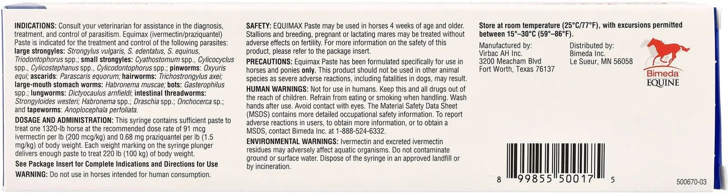 equimax equine wormer apple flavored 14.03 praziquantel/1.87 ivermectin paste