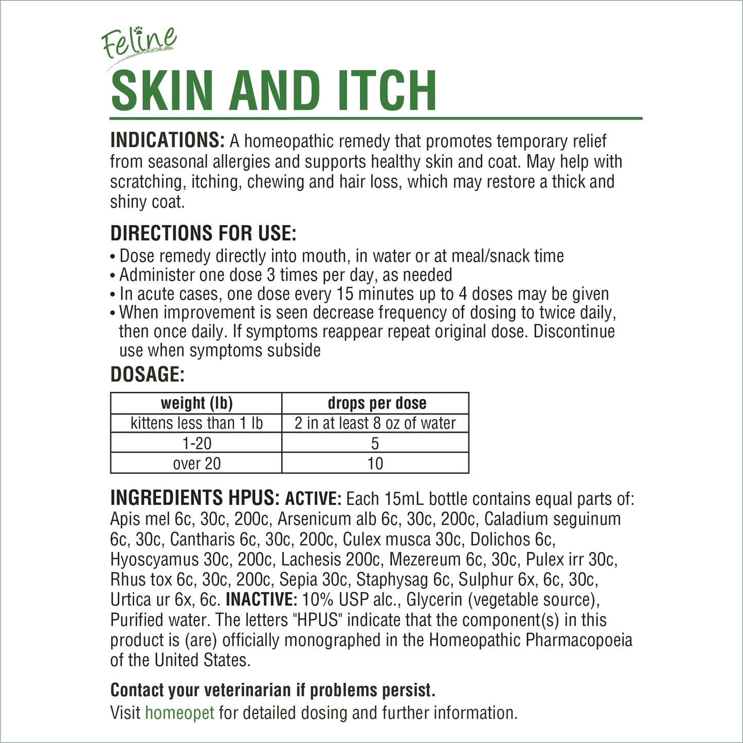 homeopet skin and itch feline 15 ml