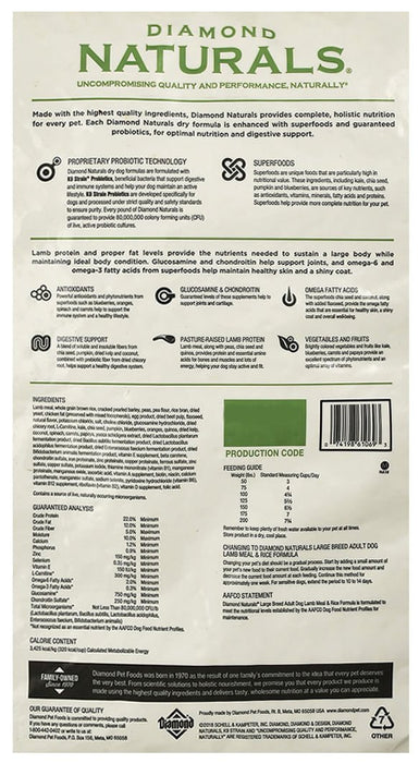 diamond naturals lamb meal & rice formula, large breed adult dog food, 40 lb