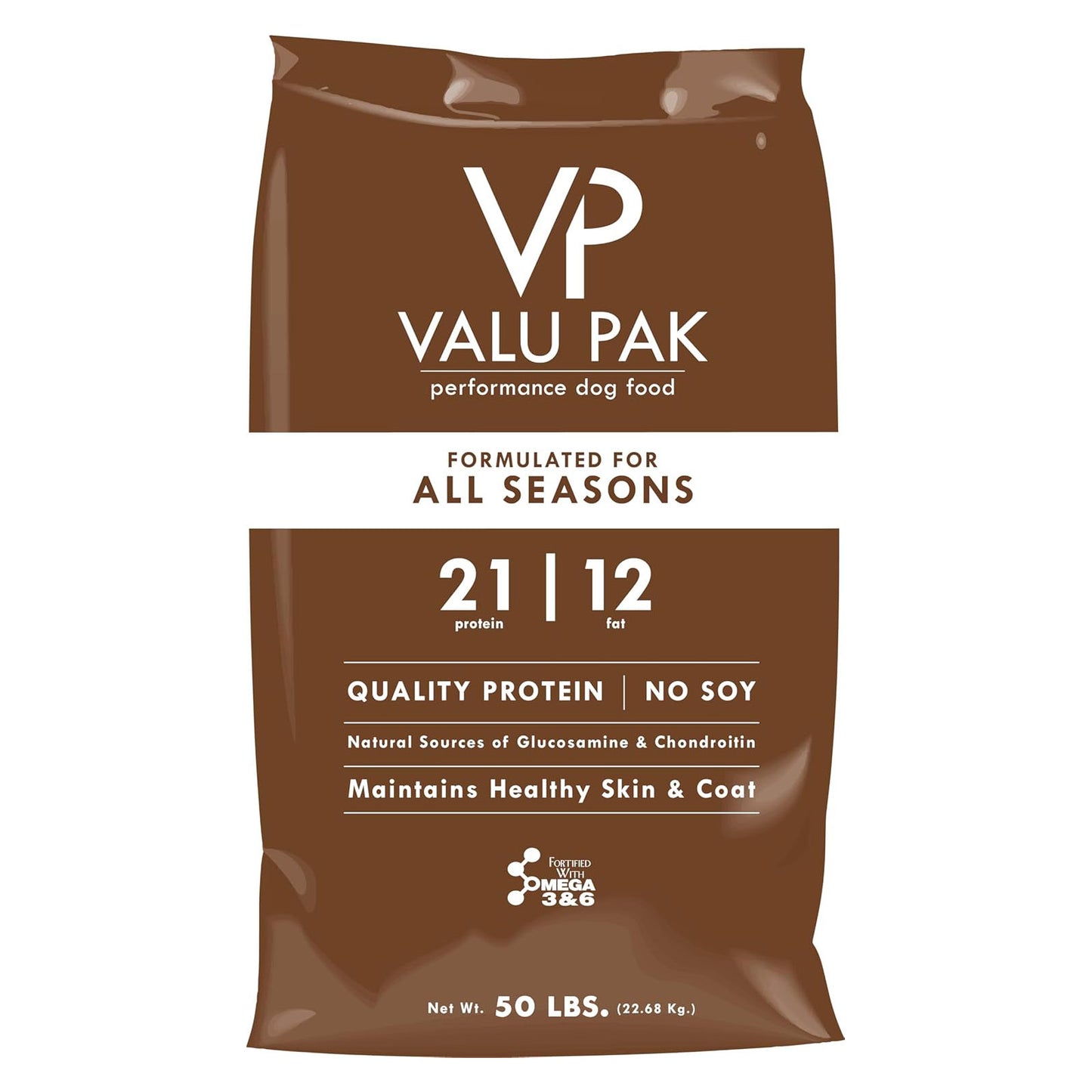 50 lb valupak 21/12 dog food (brown bag)
