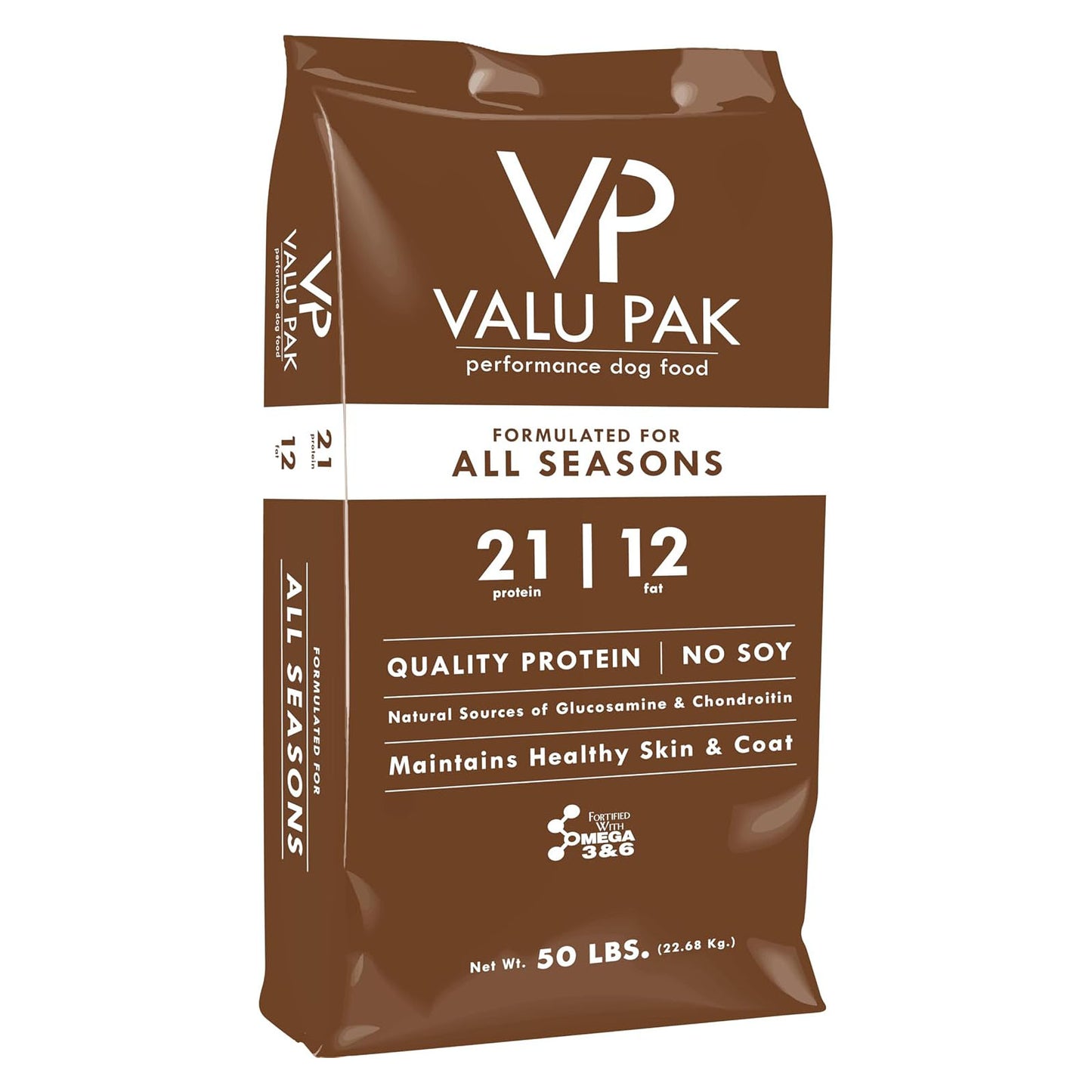 50 lb valupak 21/12 dog food (brown bag)