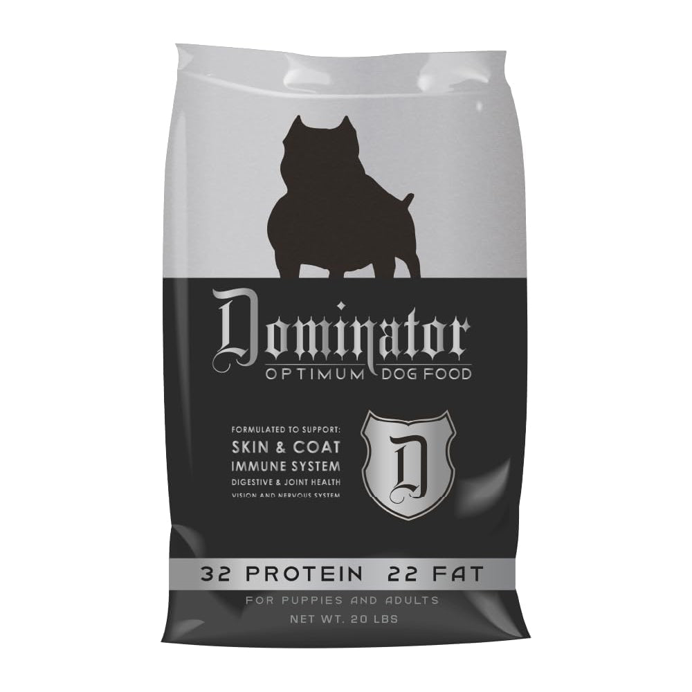 dominator 20lb, 32/22 optimum dog food skin and coat puppies and adults