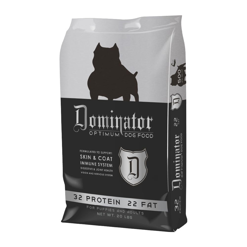 dominator 20lb, 32/22 optimum dog food skin and coat puppies and adults