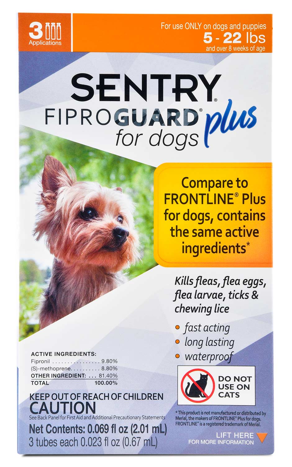 sentry fiproguard plus dog flea & tick spot-on - 4-22 lb. - 3 count