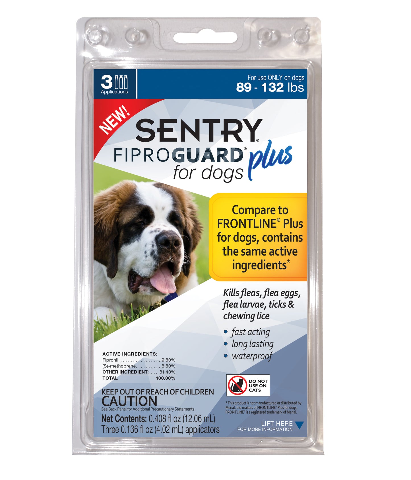 sentry fiproguard plus dog flea & tick spot-on - 89-132 lb. - 3 count