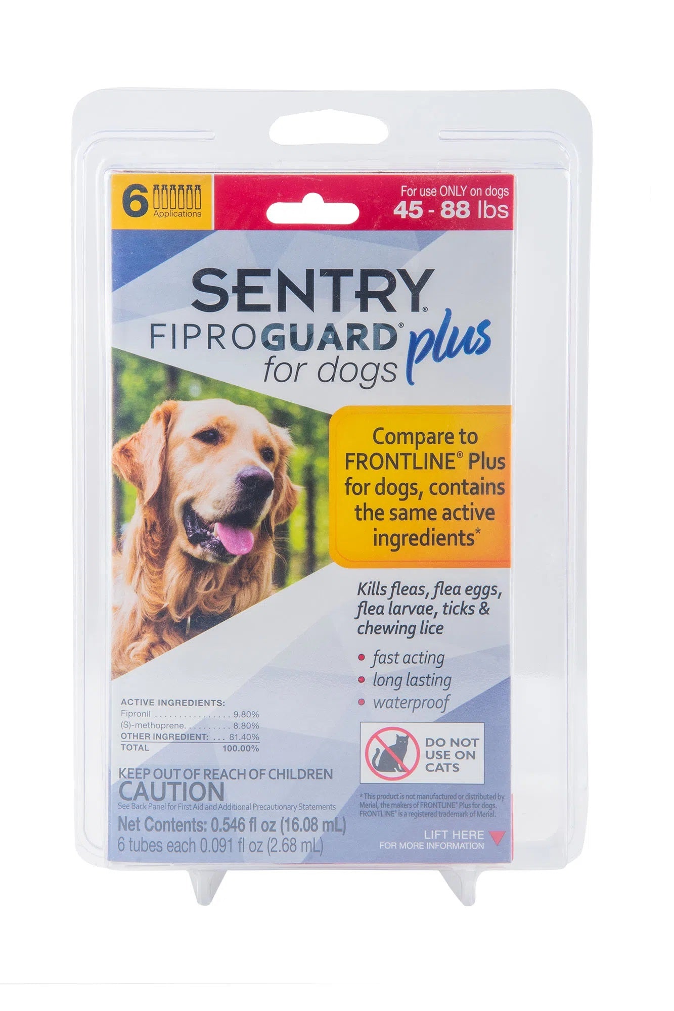 sentry fiproguard plus dog flea & tick spot-on - 45-88 lb. - 6 count