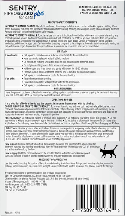 Sentry Fiproguard Plus Flea & Tick Spot-On Cat- 3 pack