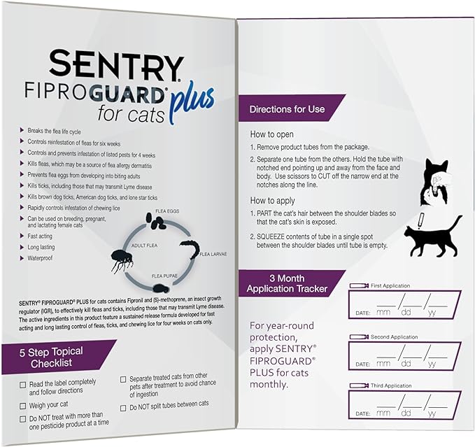 sentry fiproguard plus flea & tick spot-on cat- 3 pack