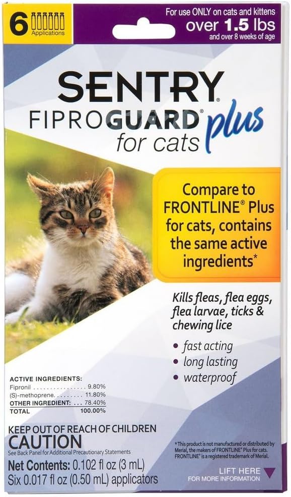 sentry fiproguard plus flea & tick spot-on cat - 6 pack