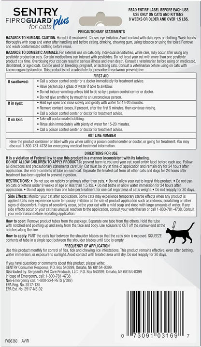 Sentry Fiproguard Plus Flea & Tick Spot-On Cat - 6 pack