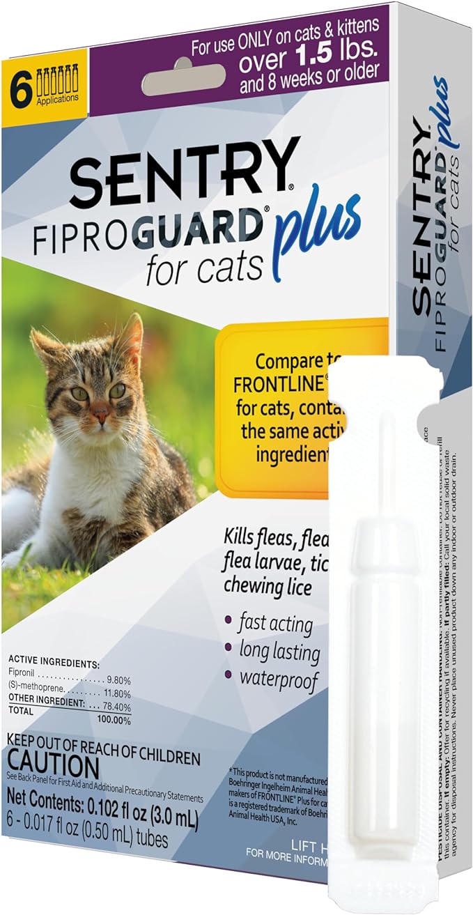sentry fiproguard plus flea & tick spot-on cat - 6 pack