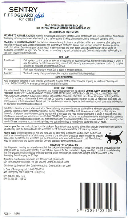 Sentry Fiproguard Plus Flea & Tick Spot-On Cat - 6 pack