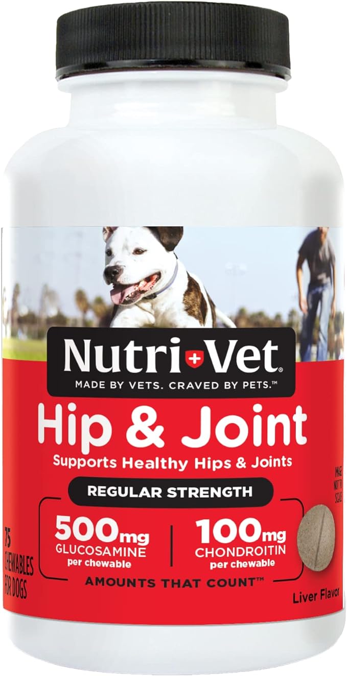 nutri-vet hip & joint regular strength chewables for dogs, liver, 75 count