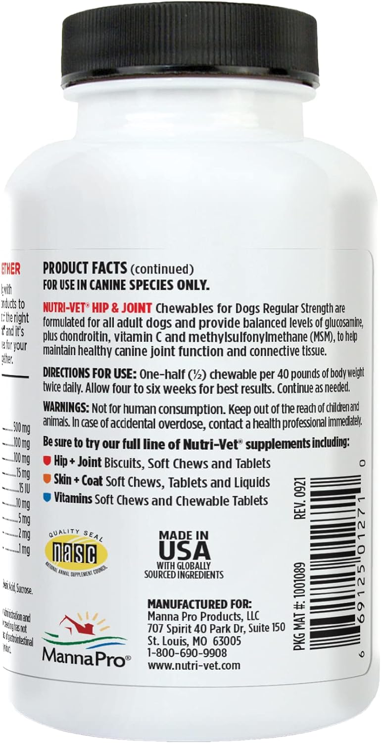 nutri-vet hip & joint regular strength chewables for dogs, liver, 75 count
