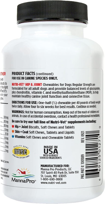 Nutri-Vet Hip & Joint Regular Strength Chewables for Dogs, Liver, 75 count