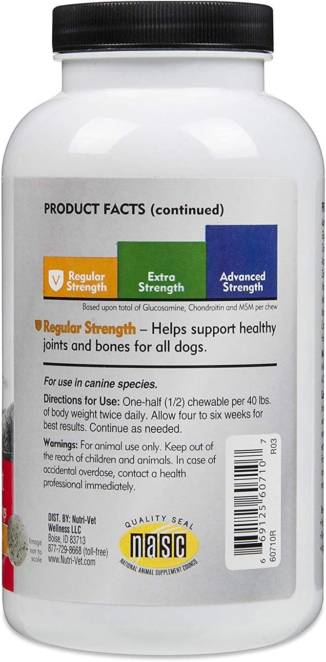 nutri-vet hip & joint regular strength chewables for dogs, liver, 180 count
