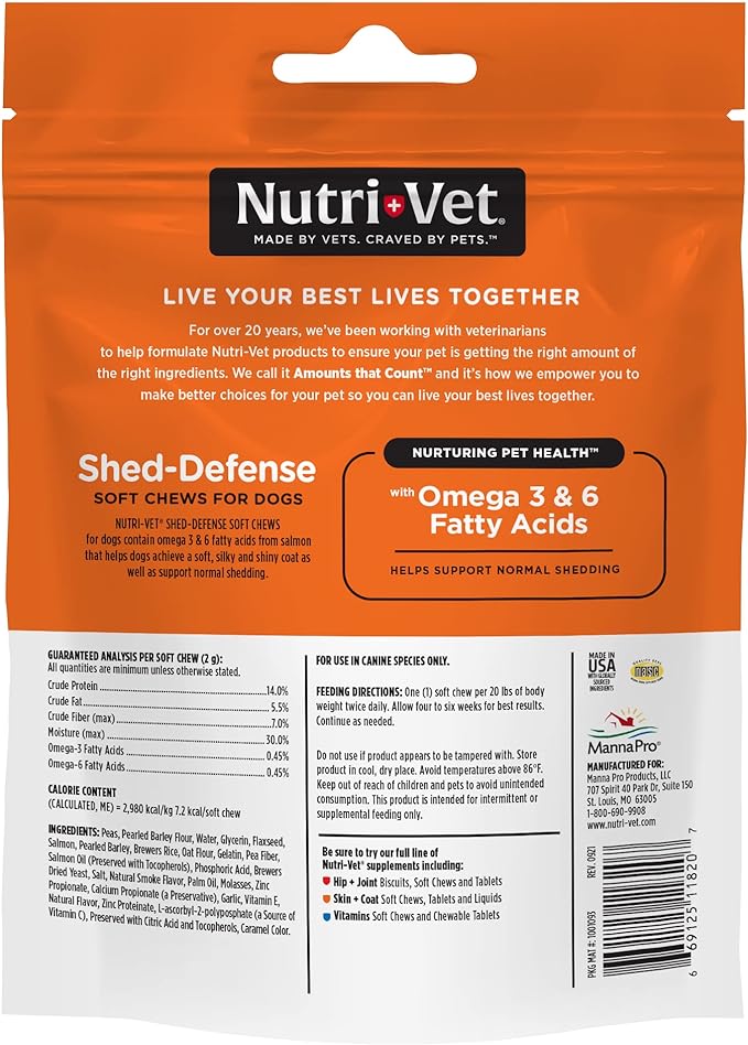 nutri-vet shed-defense soft chews for dogs, 5.3 oz