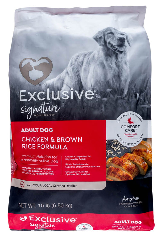 Purina Exclusive Adult Dog Food, Chicken/Brown Rice, 15 lb