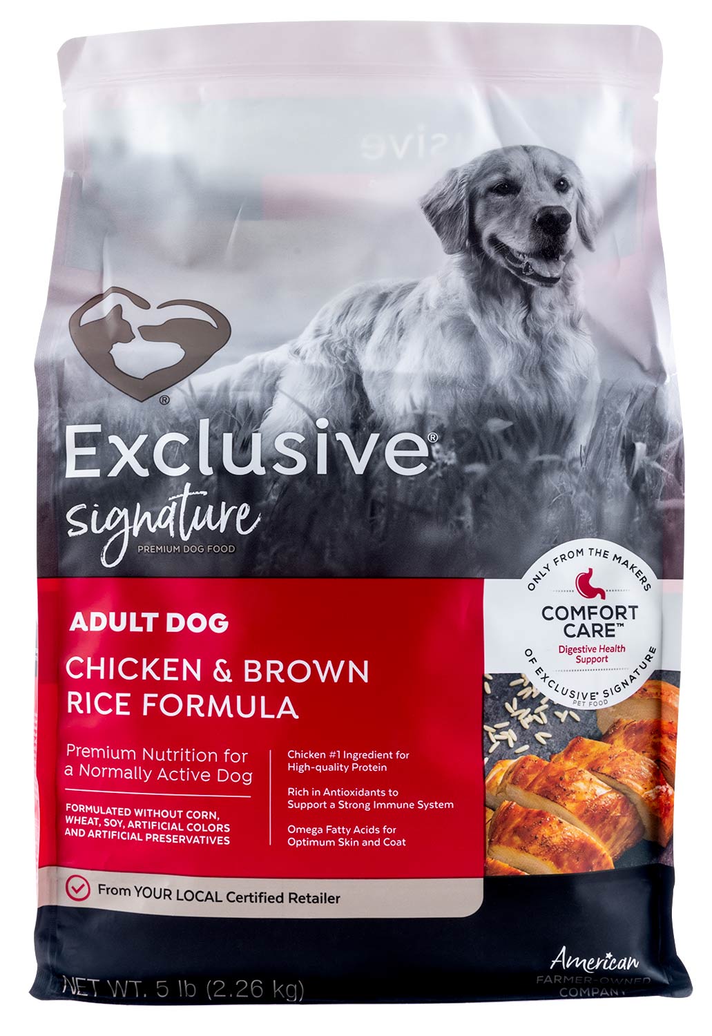purina exclusive adult dog food, chicken/brown rice, 5 lb