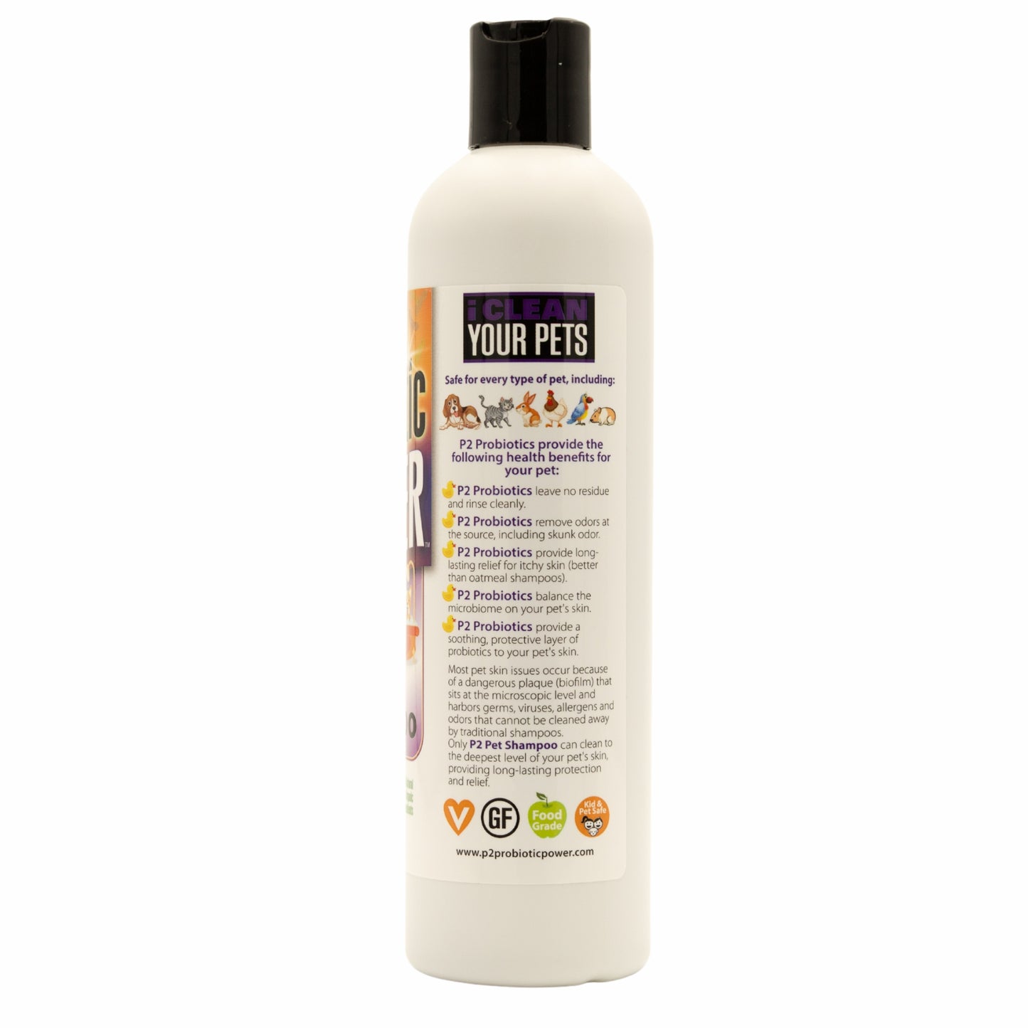 p2 probiotic power pet shampoo, 12 oz – gentle organic probiotic shampoo for dogs, cats & puppies, sensitive skin, coat care, odor control, bath & grooming - fresh mint vanilla scent