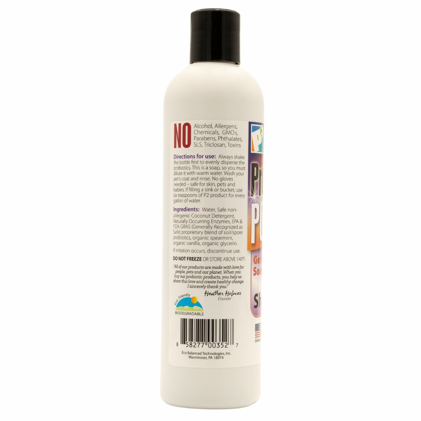 p2 probiotic power pet shampoo, 12 oz – gentle organic probiotic shampoo for dogs, cats & puppies, sensitive skin, coat care, odor control, bath & grooming - fresh mint vanilla scent