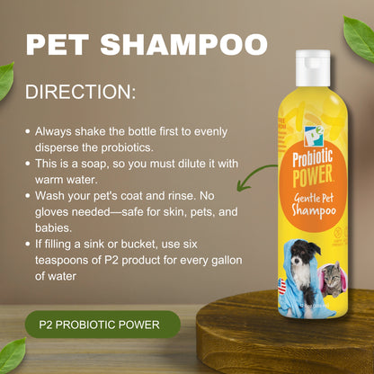 P2 Probiotic Power Pet Shampoo, 12 oz – Gentle Organic Probiotic Shampoo for Dogs, Cats & Puppies, Sensitive Skin, Coat Care, Odor Control, Bath & Grooming - Fresh Mint Vanilla Scent