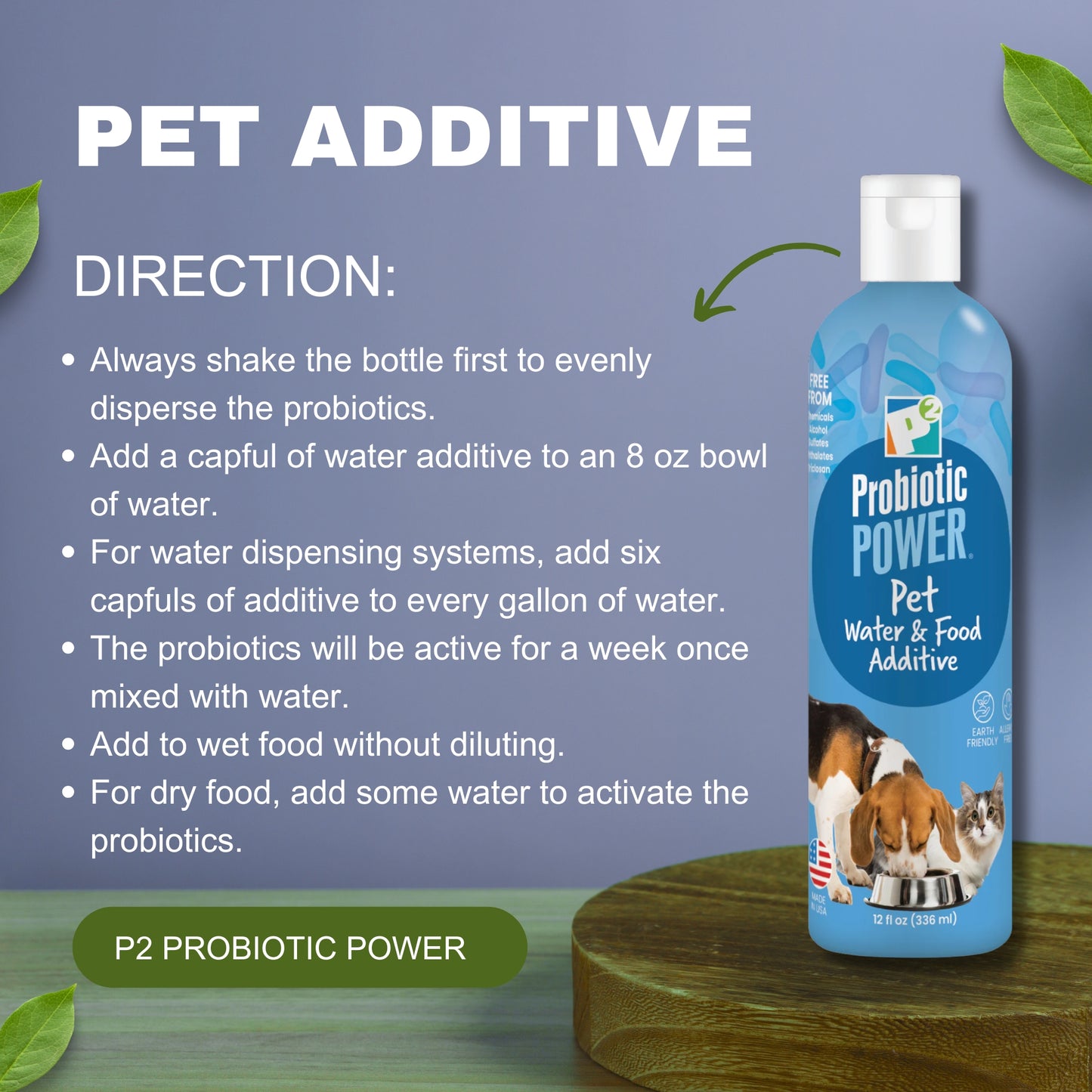 probiotic power pet water and food additive for dogs, cats, horse, reptiles & birds – supports balanced digestion, immune health, nutrient absorption, plaque reduction & energy boost – 12 oz