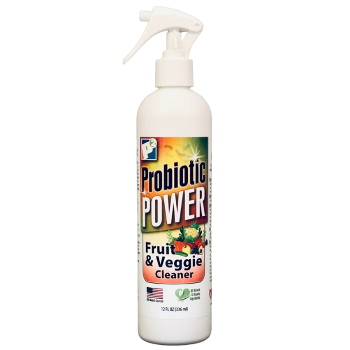 p2 probiotic power fruit & veggie cleaner spray, produce wash for fruits, vegetables, herbs & greens, probiotic enzyme & coconut based food cleaner for meal prep, kitchen use, 10 oz