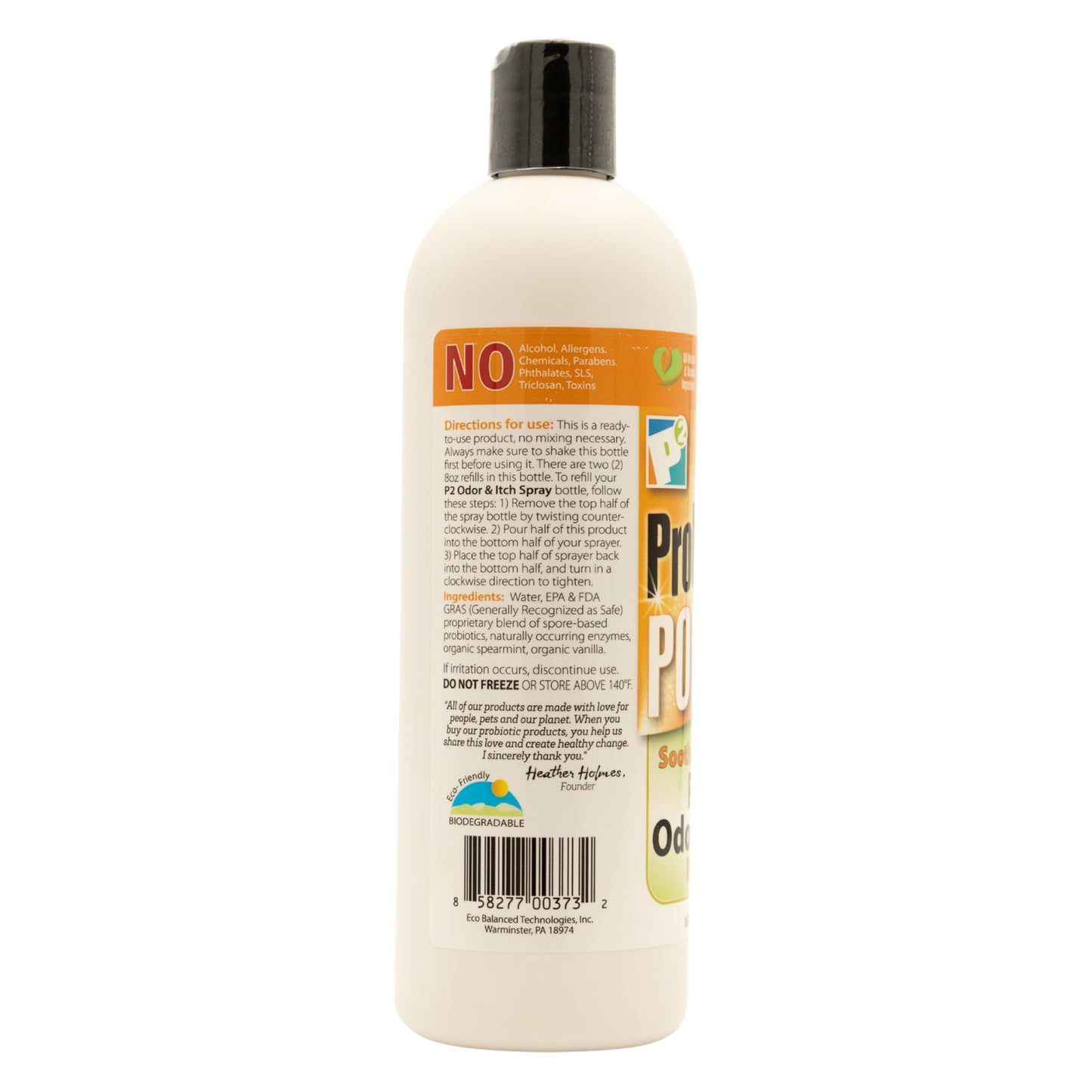 p2 probiotic power pet odor & itch refill – dog, cat, puppy, kitten grooming spray, deodorizer, litter box freshener, hot spot spray, coat, bedding, kennel, carrier, travel – 16 oz