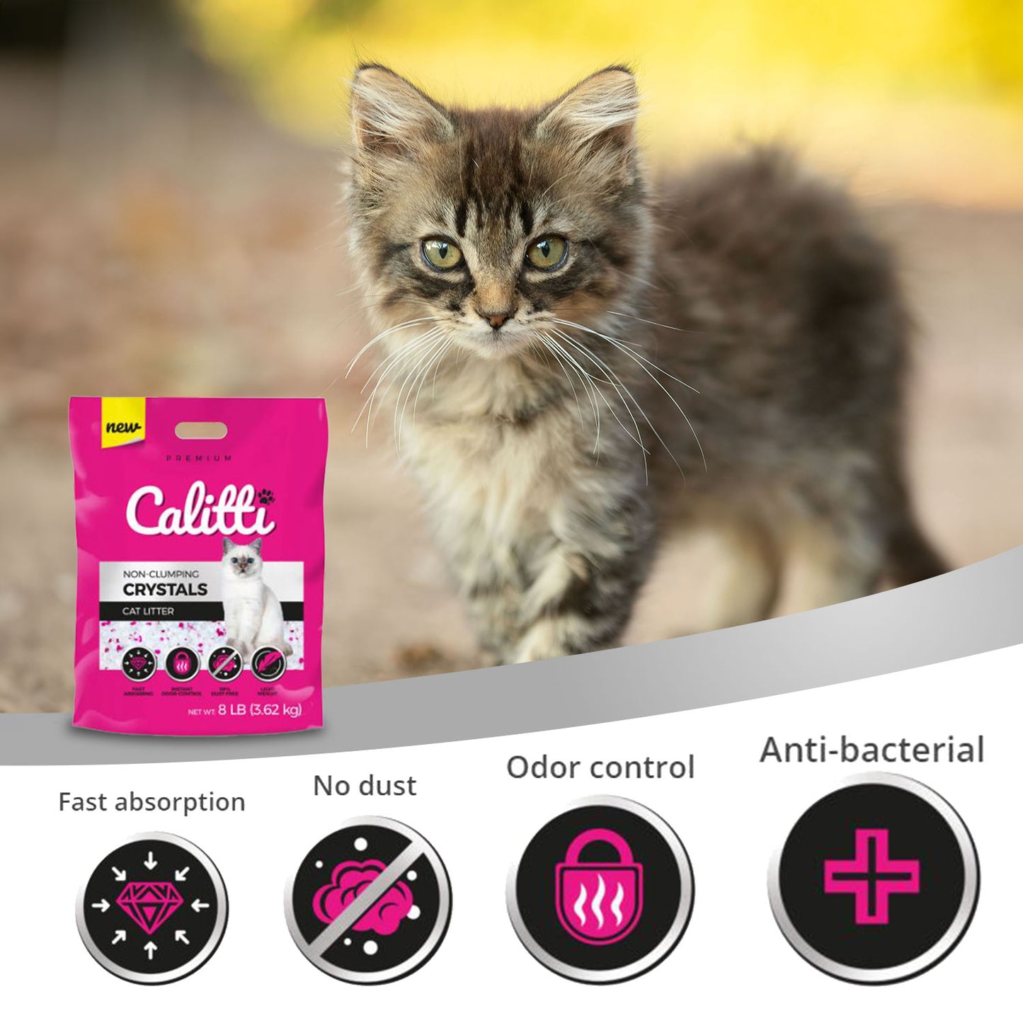 calitti crystals with silica gel, cat litter 8lb