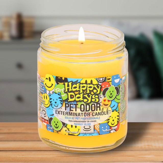 pet odor exterminator candle, happy days, 13 oz