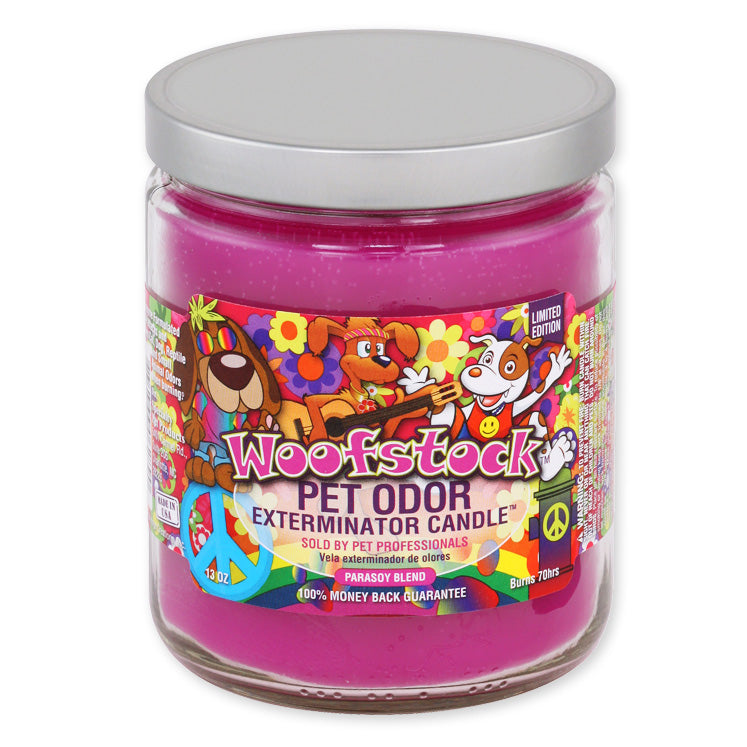 pet odor exterminator candle, woofstock, 13 oz