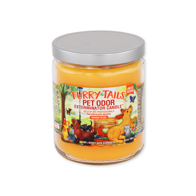pet odor exterminator candle, furry tails, 13 oz