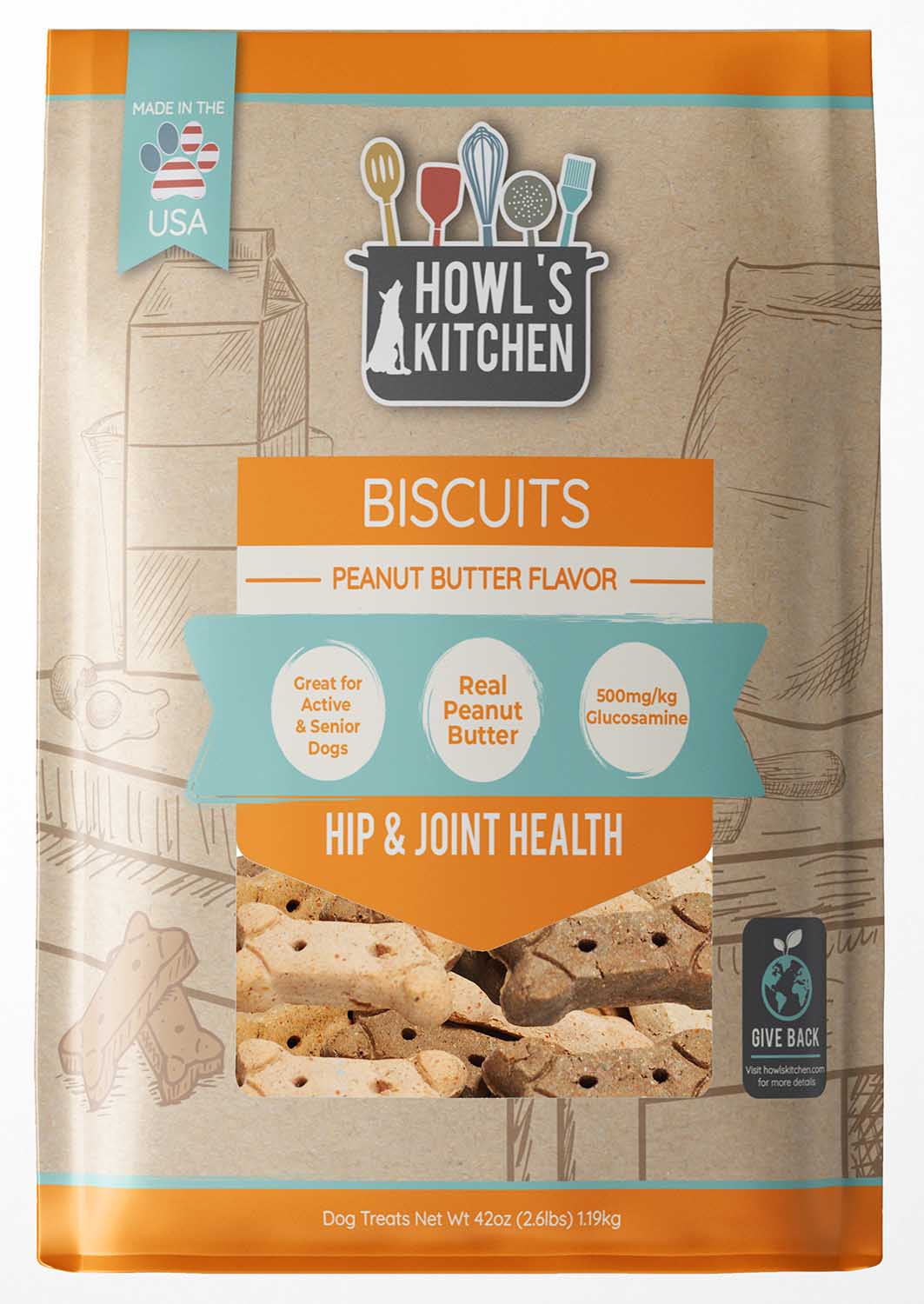 howl's kitchen peanut butter flavor hip & joint biscuits, 2.62 lbs