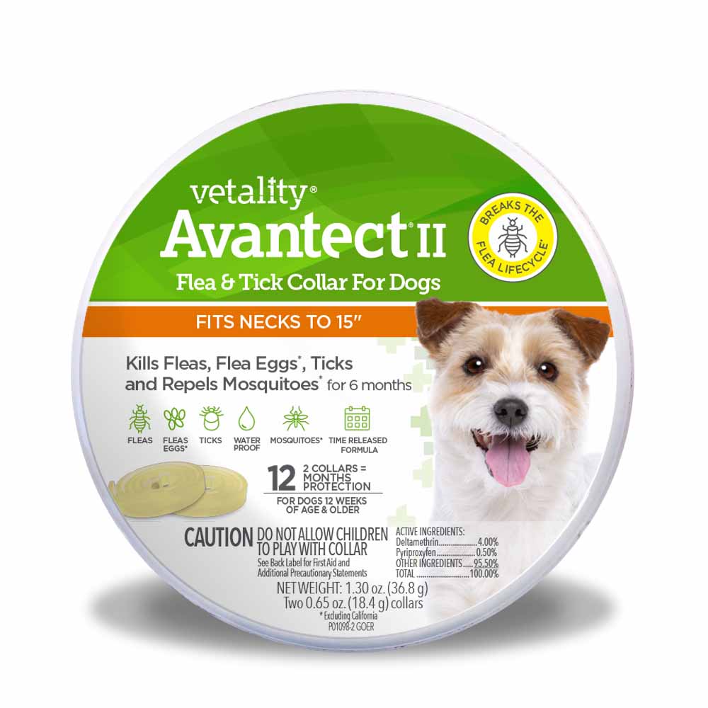 2-pk vetality avantect ii flea & tick collar for dogs, small/medium