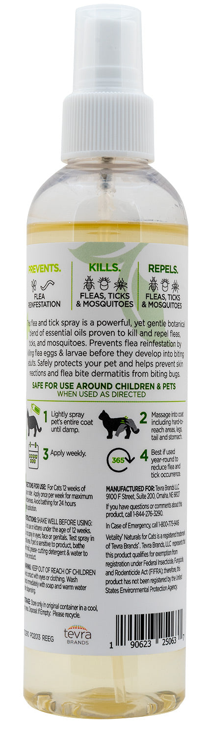 8 oz Vetality Naturals Flea & Tick Spray for Cats